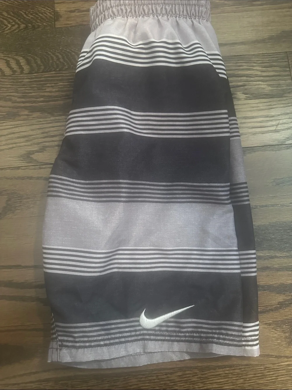 Nike Black and Gray Striped Swim Shorts